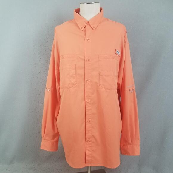 Columbia PFG Shirt Mens XXL Orange Omni-Shade Vented Fishing Long Sleeve UPF - Picture 1 of 15